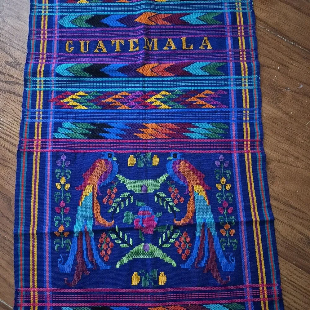 Guatamela Quetzal Bird Hand Woven Textile Table Runner Wall Hanging 49 x 17 IN